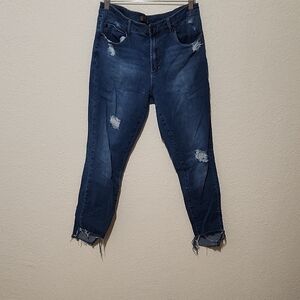 Leith Blue Skinny Jeans with Distressed Details